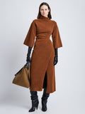 Front full length image of model wearing Viscose Wool Knit Dress in UMBER