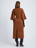 Back full length image of model wearing Viscose Wool Knit Dress in UMBER