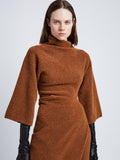 Detail image of model wearing Viscose Wool Knit Dress in UMBER