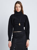 Front cropped image of model wearing Wool Viscose Boucle Top in BLACK