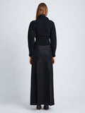 Back full length image of model wearing Wool Viscose Boucle Top in BLACK