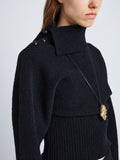 Detail image of model wearing Wool Viscose Boucle Top in BLACK
