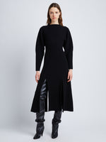 Front full length image of model wearing Wool Viscose Boucle Dress in BLACK