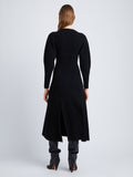 Back full length image of model wearing Wool Viscose Boucle Dress in BLACK