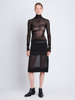 Front full length image of model wearing Viscose Gauze Knit Top in BLACK