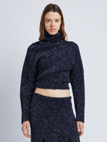 Front cropped image of model wearing Technical Sequin Sweater in NAVY