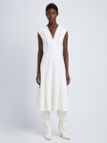 Front full length image of model wearing Matte Viscose Crepe Dress in WHITE