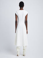Back full length image of model wearing Matte Viscose Crepe Dress in WHITE