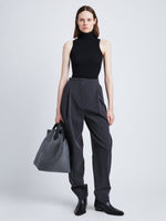 Front full length image of model wearing Matte Viscose Knit Top in BLACK