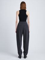 Back full length image of model wearing Matte Viscose Knit Top in BLACK