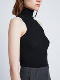 Detail image of model wearing Matte Viscose Knit Top in BLACK