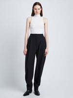 Front full length image of model wearing Wool Stretch Suiting Trousers in BLACK