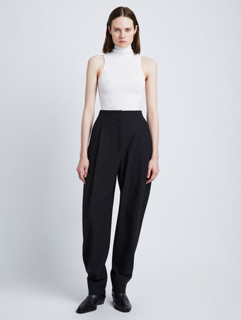 Front full length image of model wearing Wool Stretch Suiting Trousers in BLACK