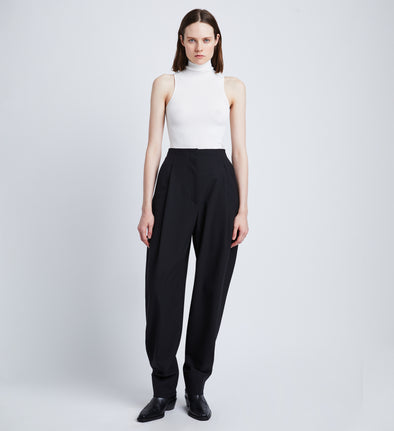 Front full length image of model wearing Wool Stretch Suiting Trousers in BLACK