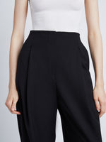 Detail image of model wearing Wool Stretch Suiting Trousers in BLACK
