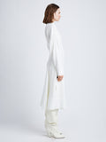 Side full length image of model wearing Crushed Matte Satin Dress in WHITE