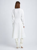 Back full length image of model wearing Crushed Matte Satin Dress in WHITE