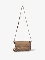 Front image of Beacon Saddle Bag in MUSHROOM with strap extended