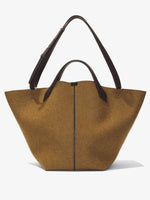 Front image of XL Chelsea Tote in Felt in walnut with strap extended