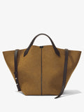 Front image of XL Chelsea Tote in Felt in walnut with strap unbuttoned