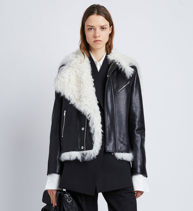 Off White Oversized Faux Leather Zip Detail Biker Jacket