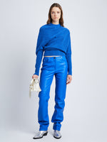Front image of model in Nappa Leather Pants in Azure