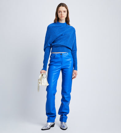Front image of model in Nappa Leather Pants in Azure