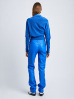 Back image of model in Nappa Leather Pants in Azure