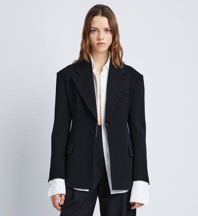Front cropped image of model wearing Wool Twill Jacket in BLACK