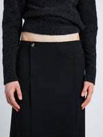 Detail image of model wearing Wool Twill Skirt in BLACK