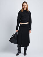 Front full length image of model wearing Wool Twill Skirt in BLACK