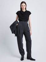 Front full length image of model wearing Melange Wool Trousers in GREY MELANGE