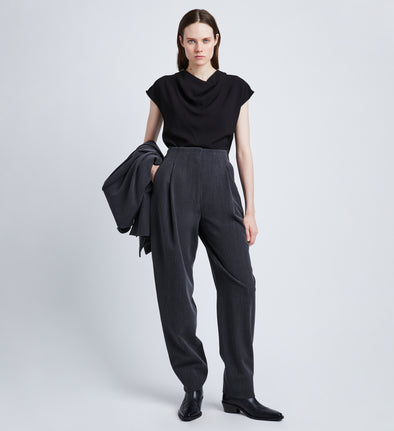 Front full length image of model wearing Melange Wool Trousers in GREY MELANGE