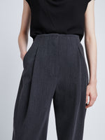 Detail image of model wearing Melange Wool Trousers in GREY MELANGE