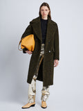 Front full length image of model wearing Melange Wool Boucle Coat in FAWN