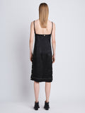 Back full length image of model wearing Crushed Shiny Satin Dress in BLACK