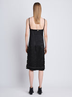 Back full length image of model wearing Crushed Shiny Satin Dress in BLACK