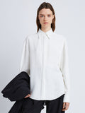 Front cropped image of model wearing Crushed Matte Satin Shirt in WHITE