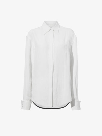 Still Life image of Crushed Matte Satin Shirt in WHITE buttoned