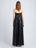 Back image of model in Nappa Leather Strapless Dress in black