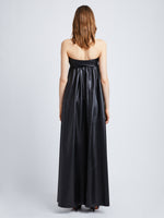 Back image of model in Nappa Leather Strapless Dress in black