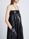 Detail image of model in Nappa Leather Strapless Dress in black