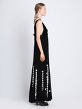 Side image of model in Embroidered Velvet Dress in black