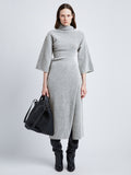 Front full length image of model wearing Viscose Wool Knit Dress in LIGHT GREY MELANGE