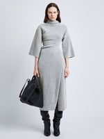 Front full length image of model wearing Viscose Wool Knit Dress in LIGHT GREY MELANGE