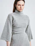 Detail image of model wearing Viscose Wool Knit Dress in LIGHT GREY MELANGE