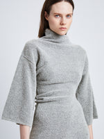 Detail image of model wearing Viscose Wool Knit Dress in LIGHT GREY MELANGE