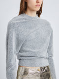 Detail image of model wearing Viscose Wool Sweater in LIGHT GREY MELANGE