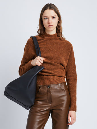 Front cropped image of model wearing Viscose Wool Sweater in UMBER