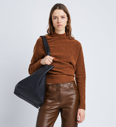 Front cropped image of model wearing Viscose Wool Sweater in UMBER
